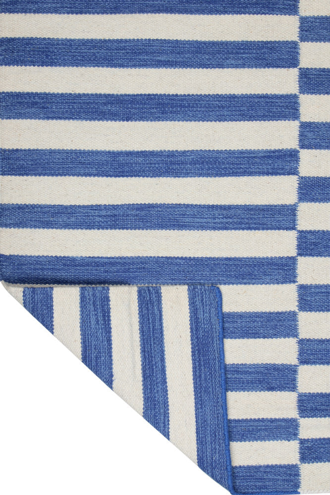 BLUE AND IVORY STRIPES HAND WOVEN DHURRIE