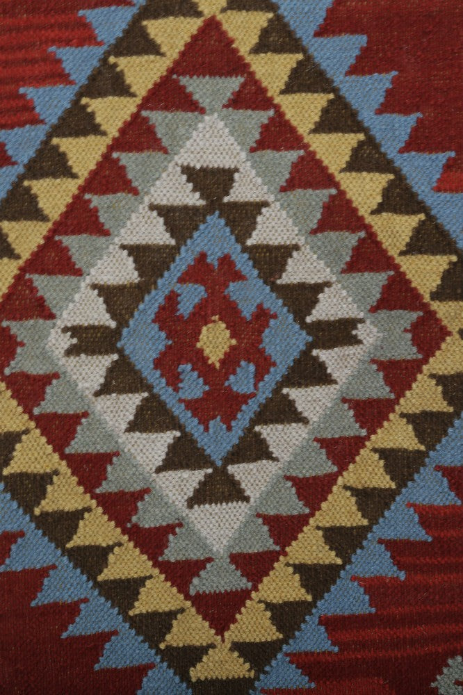 RED AZTEC HAND WOVEN KILIM DHURRIE