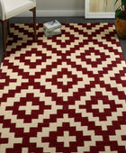 RED AND IVORY DIAMOND HAND WOVEN KILIM DHURRIE