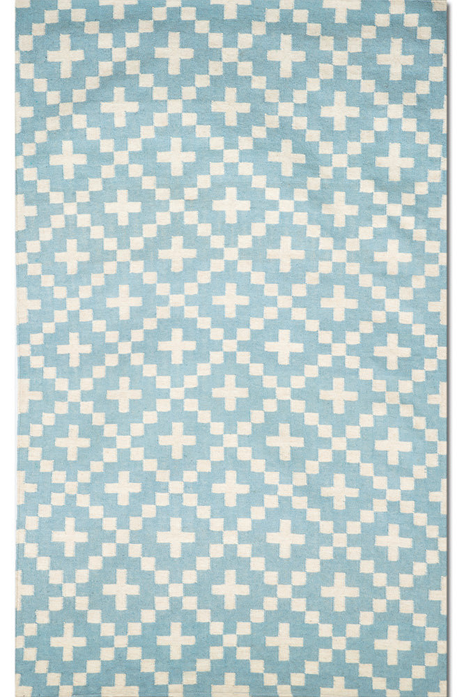 BLUE GEOMETRIC HAND WOVEN DHURRIE