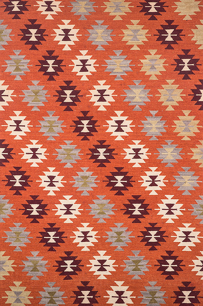 ORANGE AZTEC HAND WOVEN KILIM DHURRIE