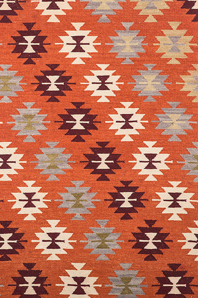 ORANGE AZTEC HAND WOVEN KILIM DHURRIE