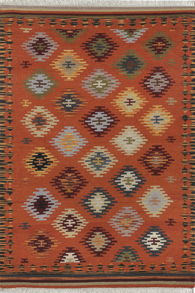 ORANGE AZTEC HAND WOVEN KILIM DHURRIE