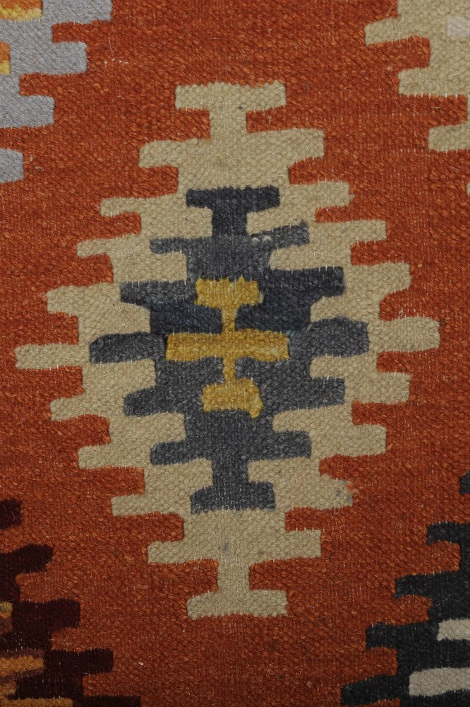 ORANGE AZTEC HAND WOVEN KILIM DHURRIE