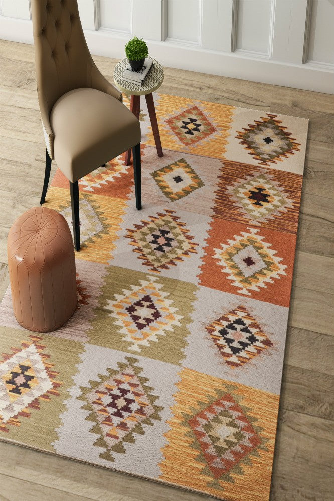 MULTICOLOR AZTEC HAND WOVEN KILIM DHURRIE