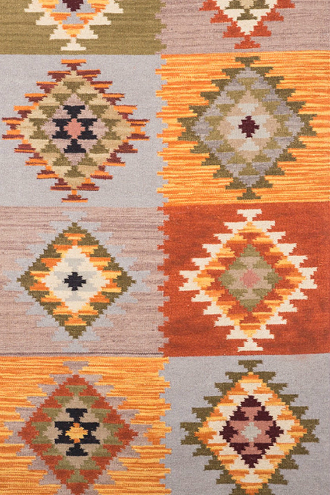 MULTICOLOR AZTEC HAND WOVEN KILIM DHURRIE