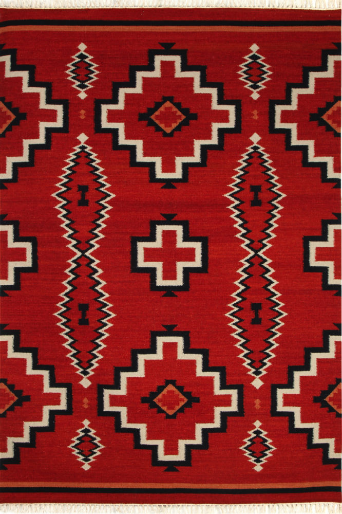 RED BLACK AZTEC HAND WOVEN KILIM DHURRIE