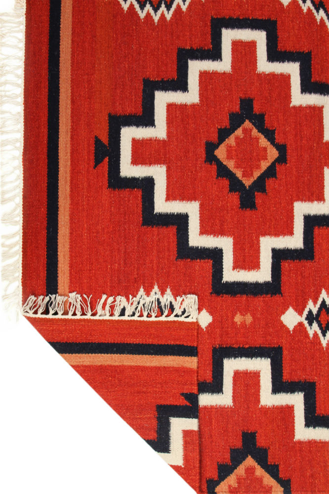 RED BLACK AZTEC HAND WOVEN KILIM DHURRIE