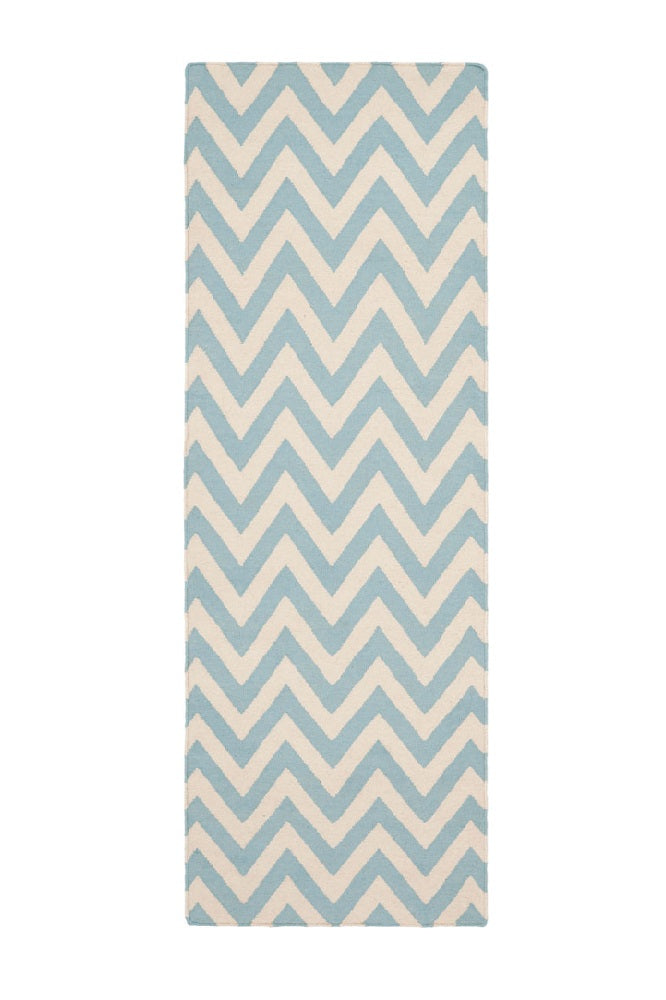 BLUE AND IVORY CHEVRON HAND WOVEN DHURRIE