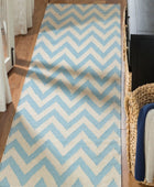 BLUE AND IVORY CHEVRON HAND WOVEN DHURRIE