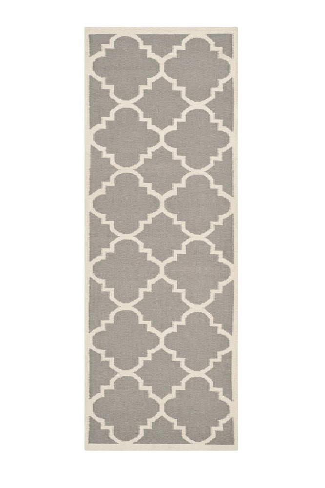 GREY AND WHITE MOROCCAN HAND WOVEN DHURRIE