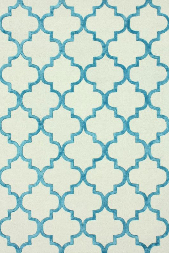 BLUE AND IVORY MOROCCAN HAND TUFTED CARPET