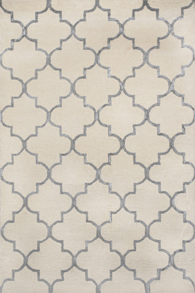 IVORY AND SILVER MOROCCAN HAND TUFTED CARPET