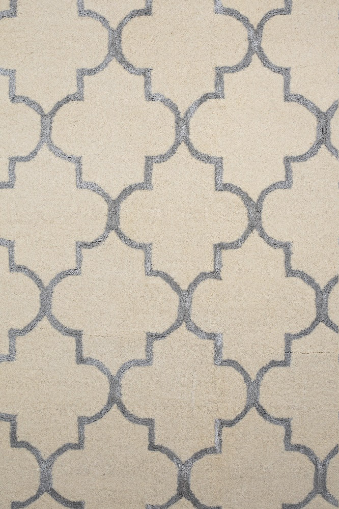 IVORY AND SILVER MOROCCAN HAND TUFTED CARPET