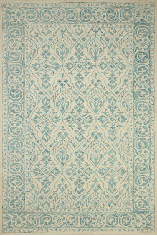 BLUE AND IVORY PERSIAN HAND TUFTED CARPET