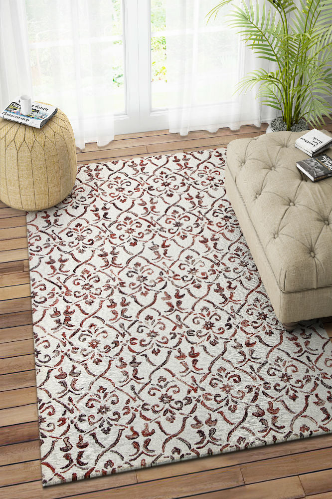 RED MULTICOLOR FLORAL HAND TUFTED CARPET