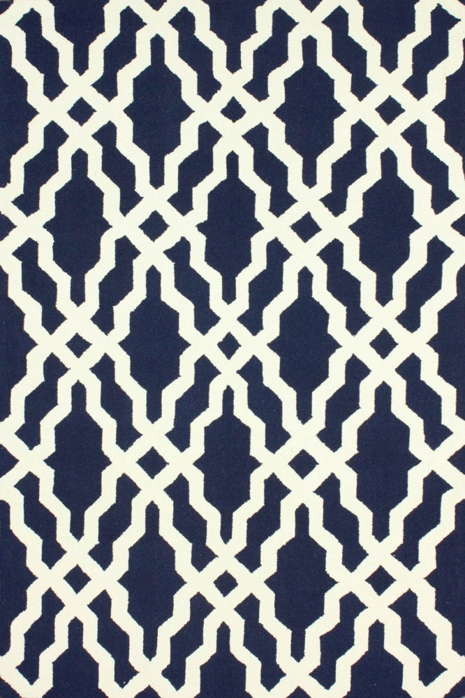 BLUE AND IVORY GEOMETRIC HAND TUFTED CARPET