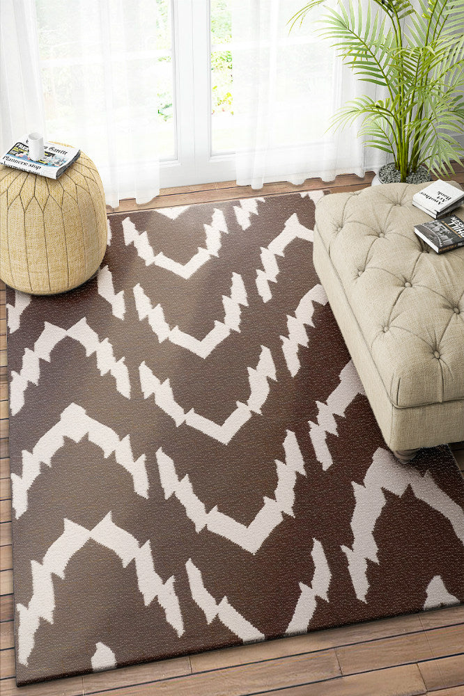 BROWN ZIG ZAG HAND WOVEN DHURRIE