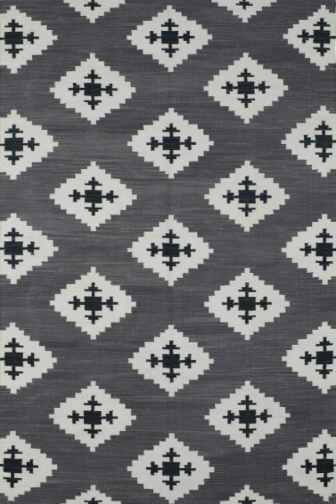 GREY AZTEC HAND WOVEN KILIM DHURRIE