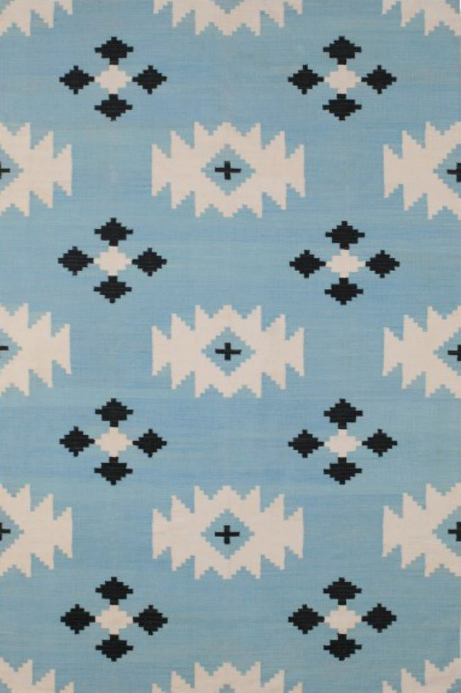 BLUE AZTEC HAND WOVEN KILIM DHURRIE