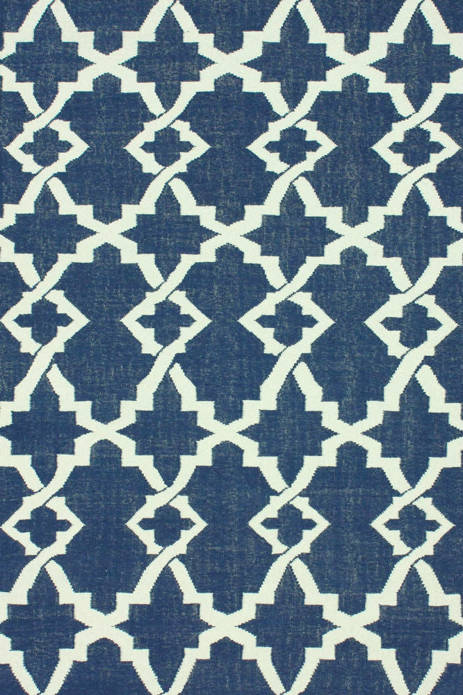 BLUE TRELLIS HAND WOVEN DHURRIE