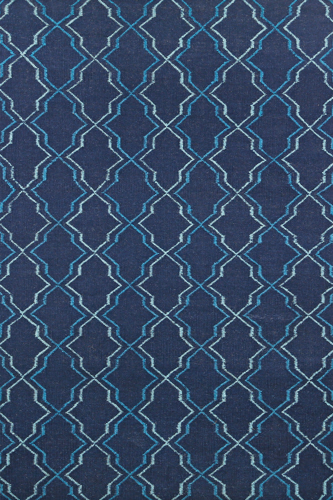 BLUE TRELLIS HAND WOVEN DHURRIE