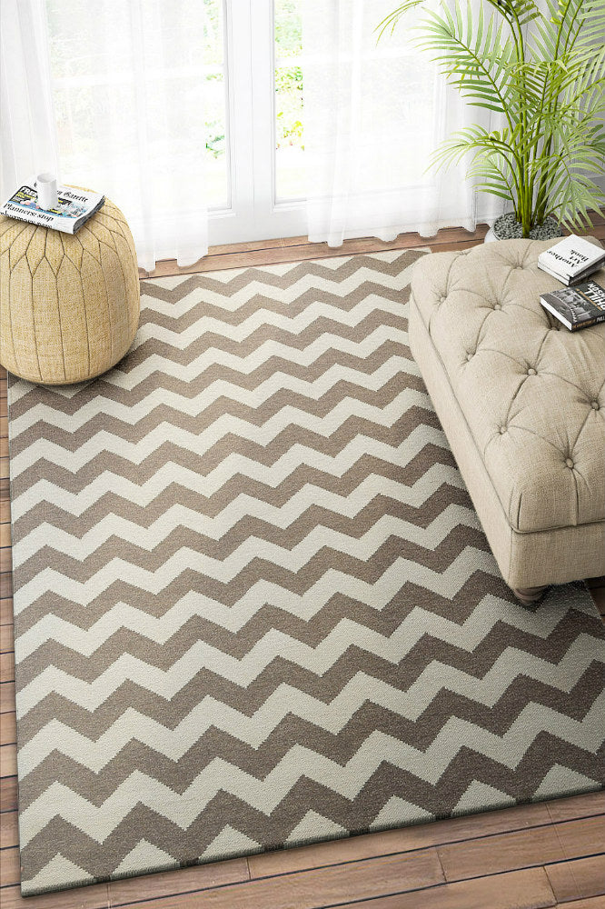 BROWN CHEVRON HAND WOVEN DHURRIE