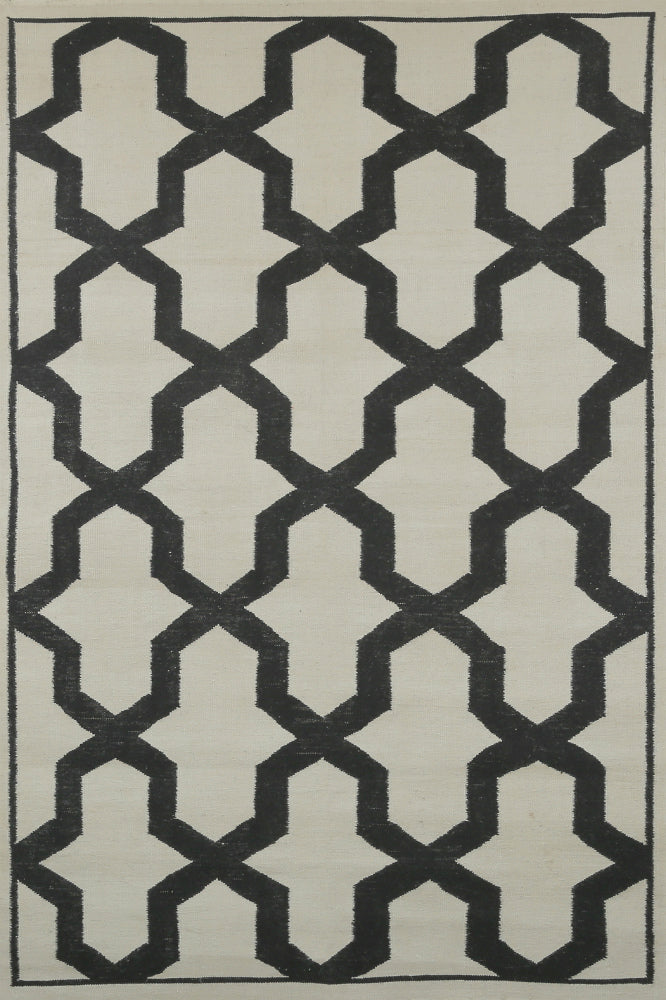 BLACK AND WHITE TRELLIS HAND WOVEN DHURRIE