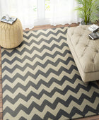 BLACK AND WHITE CHEVRON HAND WOVEN DHURRIE