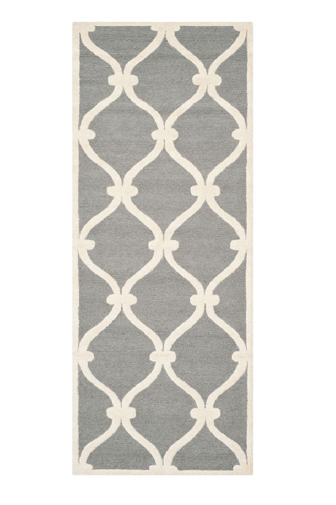 GREY AND IVORY GEOMETRIC HAND TUFTED RUNNER CARPET