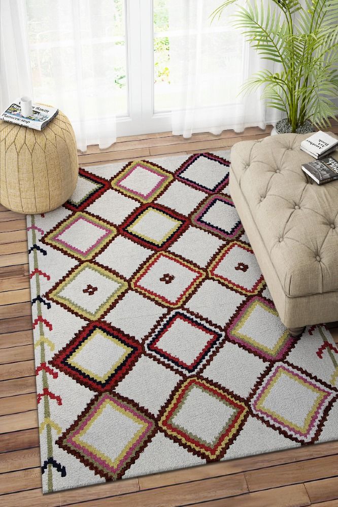 IVORY MULTICOLOR GEOMETRIC HAND TUFTED CARPET