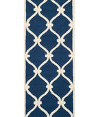 BLUE AND WHITE GEOMETRIC HAND TUFTED RUNNER CARPET