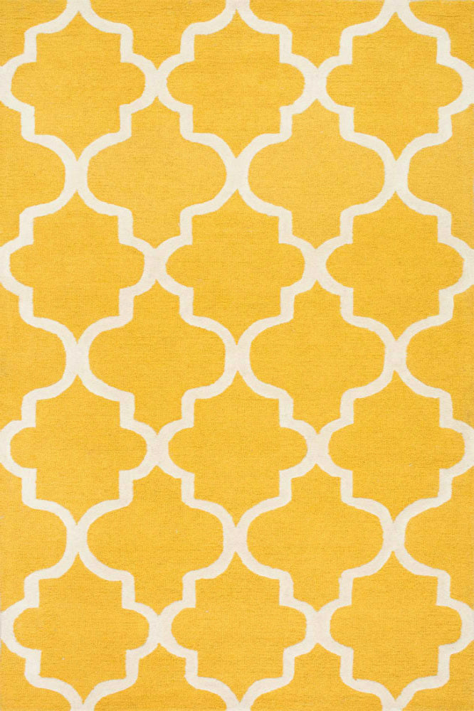 YELLOW AND IVORY MOROCCAN HAND TUFTED CARPET