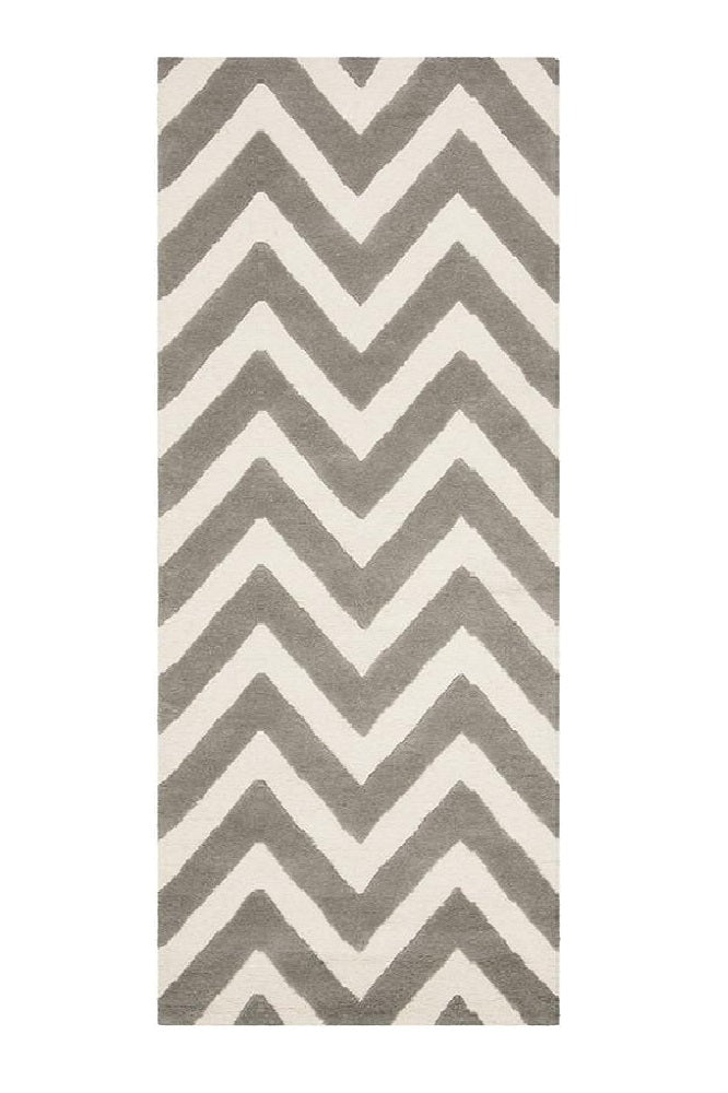 GREY AND IVORY CHEVRON HAND TUFTED RUNNER CARPET