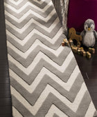 GREY AND IVORY CHEVRON HAND TUFTED RUNNER CARPET