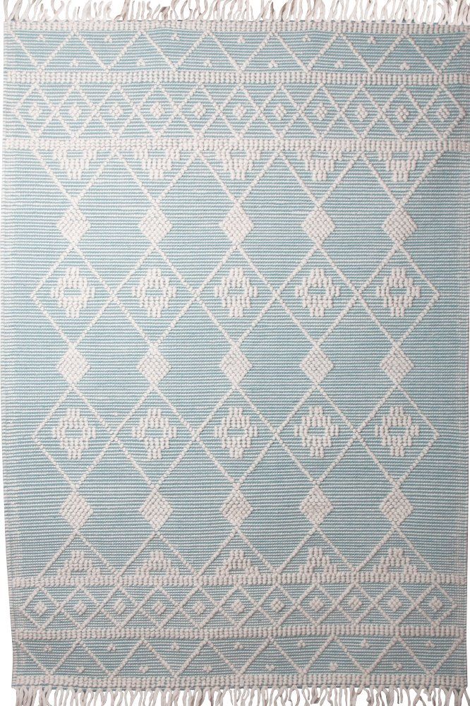 IVORY AND BLUE KILIM HAND WOVEN DHURRIE