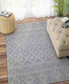 IVORY AND BLUE KILIM HAND WOVEN DHURRIE