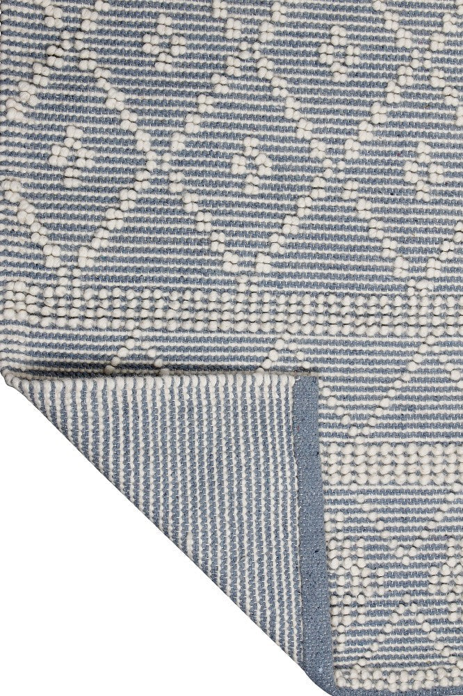 IVORY AND BLUE KILIM HAND WOVEN DHURRIE