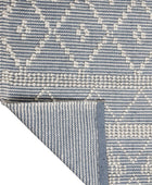 IVORY AND BLUE KILIM HAND WOVEN DHURRIE