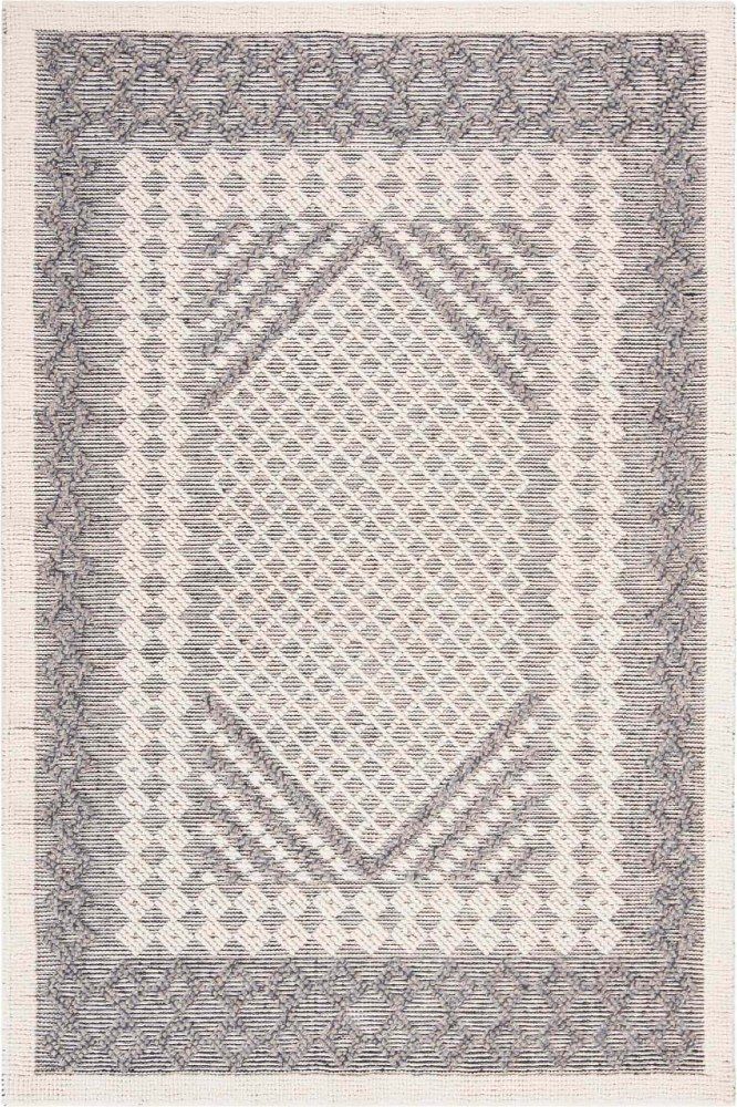 IVORY AND CHARCOAL KILIM HAND WOVEN DHURRIE