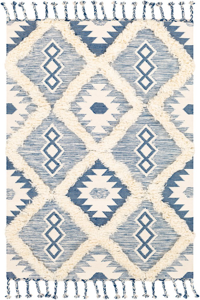 BLUE AND IVORY KILIM HAND WOVEN DHURRIE