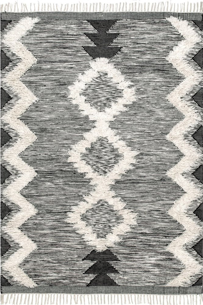 IVORY AND BLACK KILIM HAND WOVEN DHURRIE