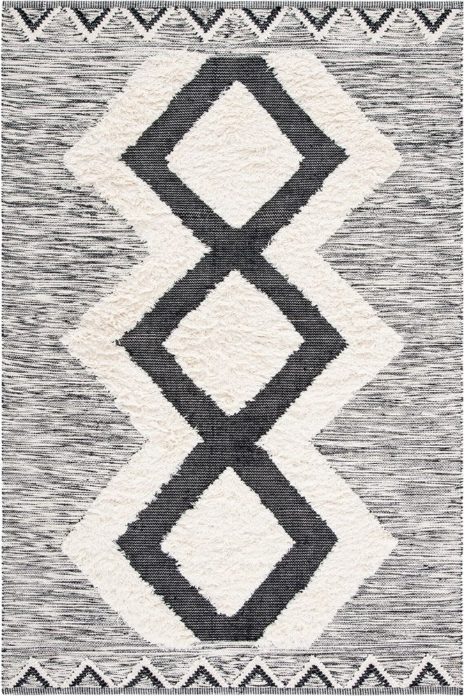 IVORY AND BLACK KILIM HAND WOVEN DHURRIE