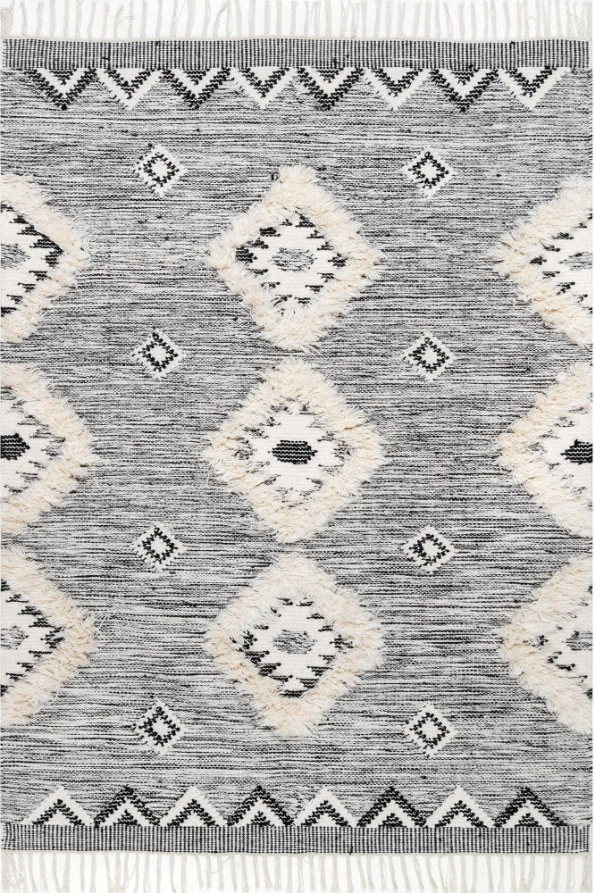 IVORY AND BLACK KILIM HAND WOVEN DHURRIE