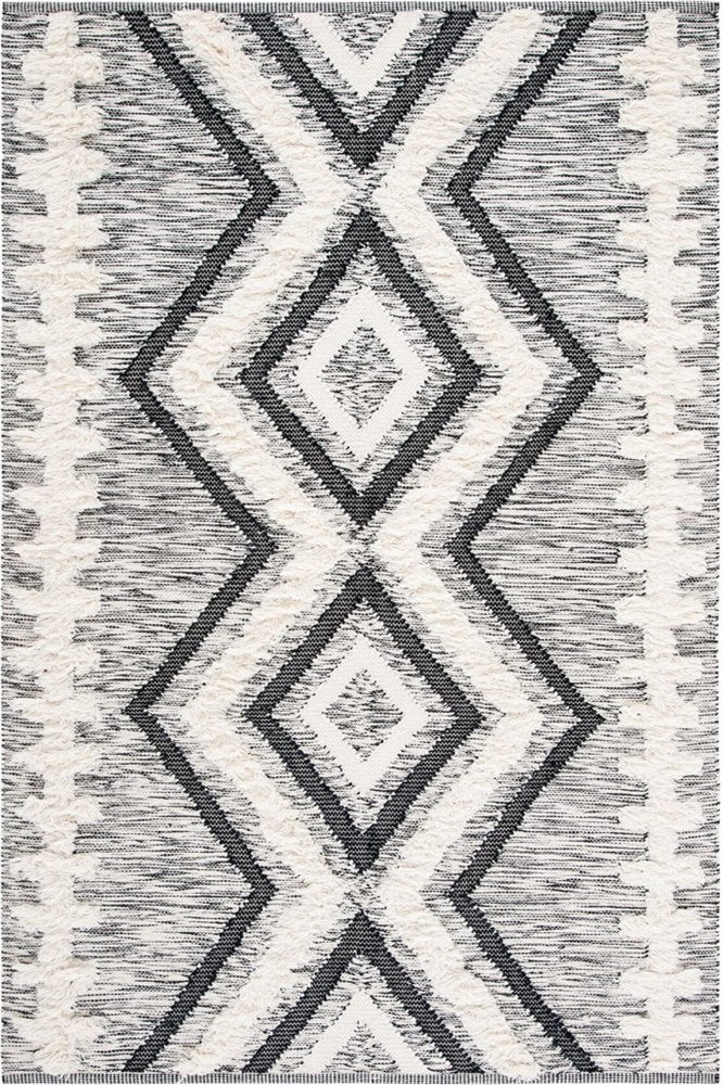 IVORY AND BLACK KILIM HAND WOVEN DHURRIE