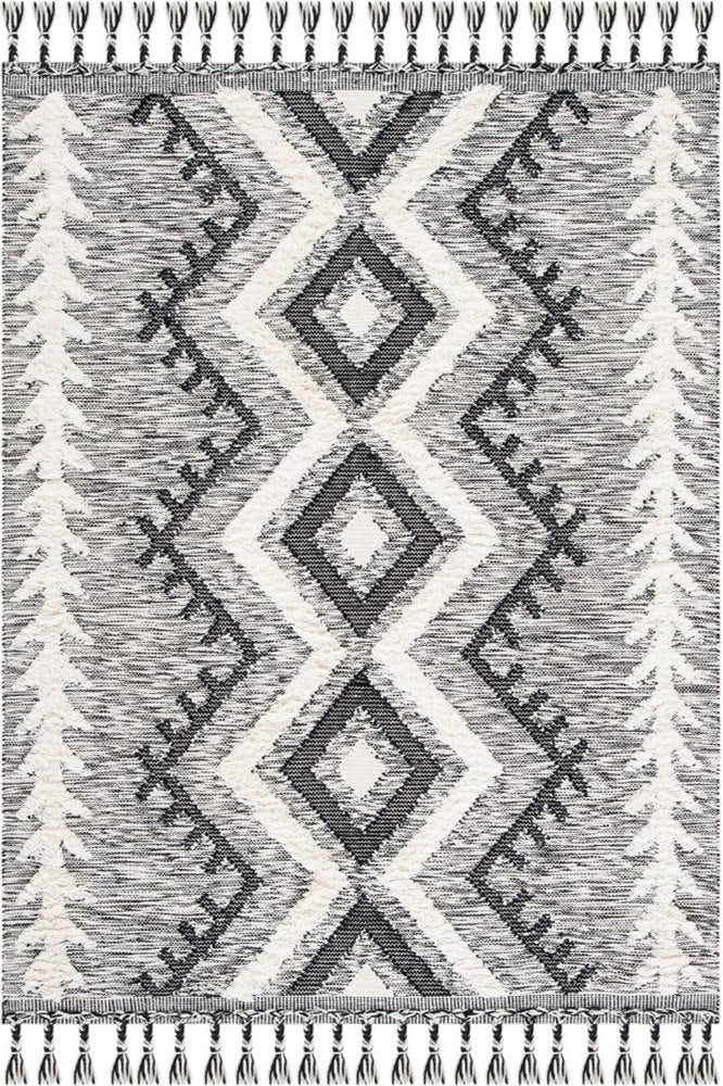 IVORY AND BLACK KILIM HAND WOVEN DHURRIE