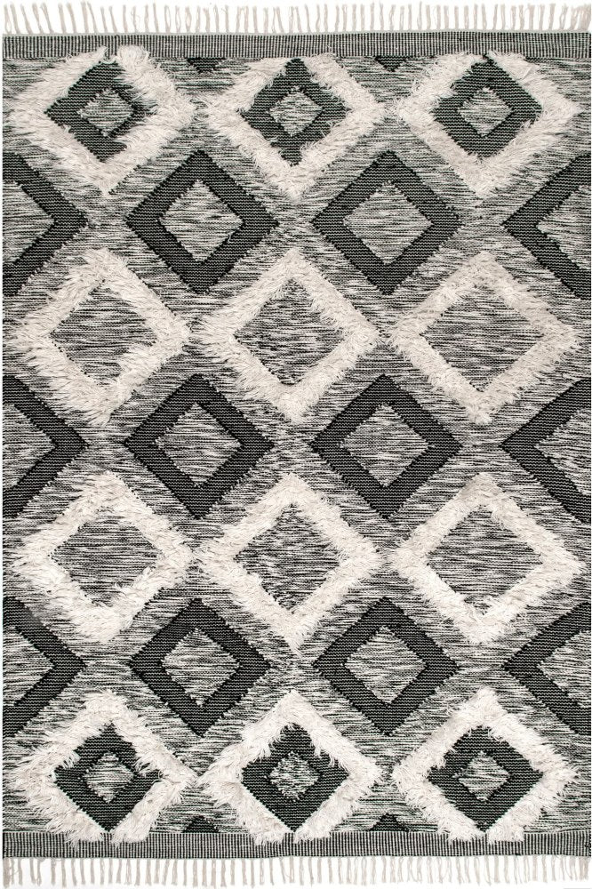 IVORY AND BLACK KILIM HAND WOVEN DHURRIE