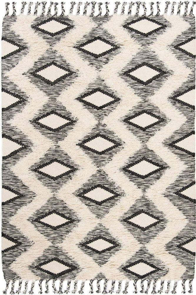 IVORY AND BLACK KILIM HAND WOVEN DHURRIE