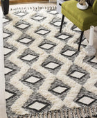 IVORY AND BLACK KILIM HAND WOVEN DHURRIE