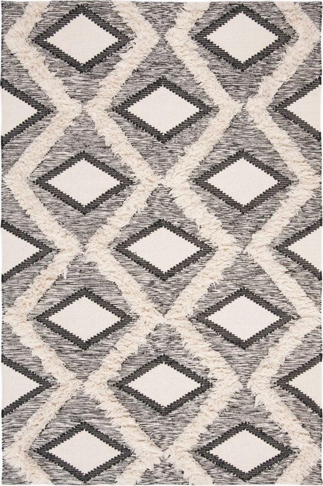 IVORY AND BLACK KILIM HAND WOVEN DHURRIE